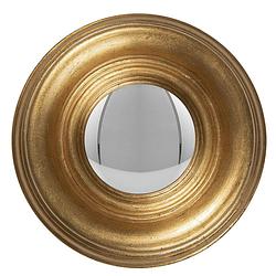 Foto van Haes deco - bolle ronde spiegel - goudkleurig - ø 21x4 cm - hout / glas - wandspiegel, spiegel rond, convex glas