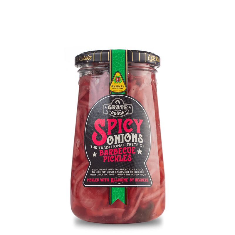 Foto van Spicy onions barbecue pickles 325gram - grate goods - original