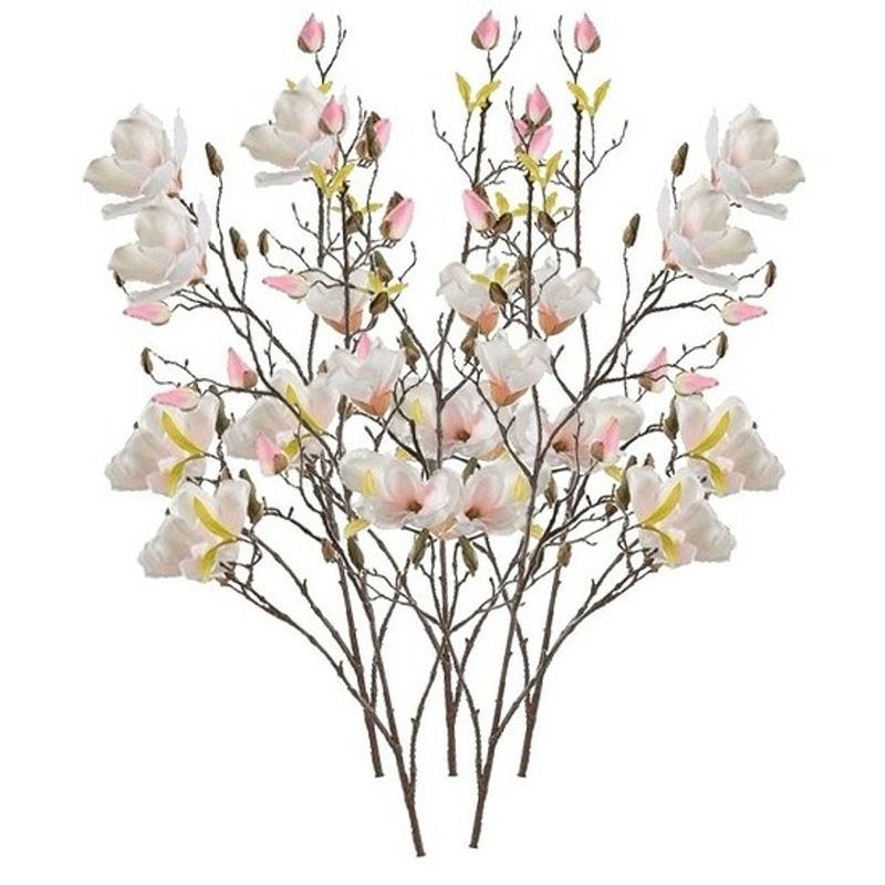 Foto van 5x creme kunst magnolia tak 105 cm - kunstbloemen