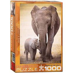 Foto van Eurographics puzzel elephant & baby - 1000 stukjes