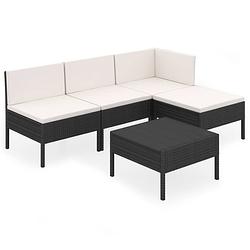 Foto van Vidaxl 5-delige loungeset met kussens poly rattan zwart