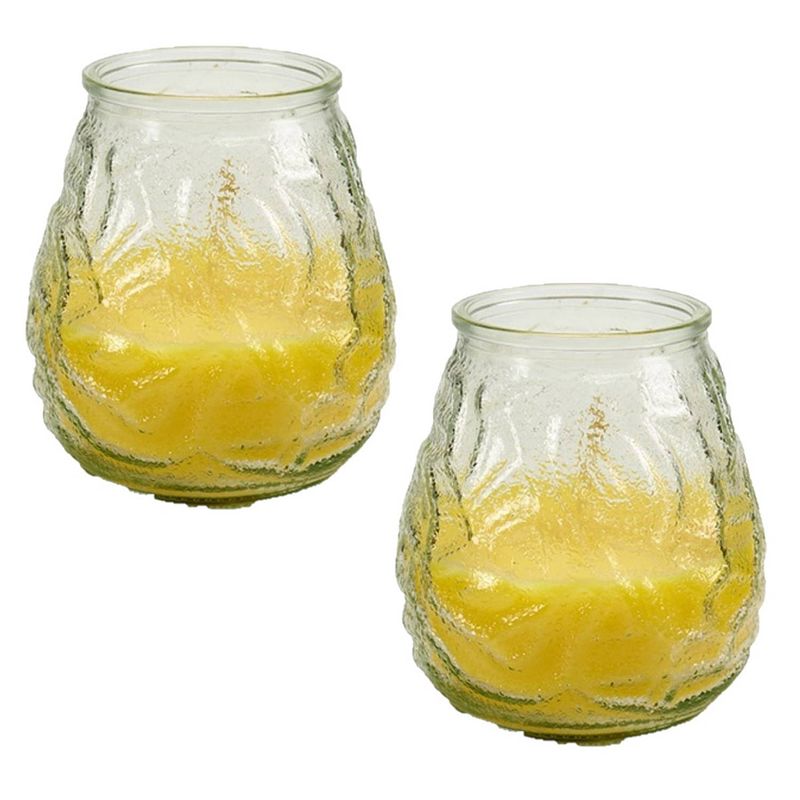 Foto van 2x stuks windlichten geurkaarsen citronella glas 10 cm - geurkaarsen