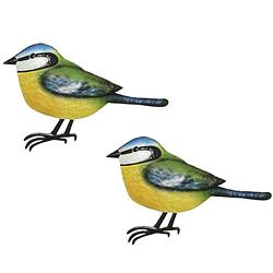 Foto van 2x stuks decoratie vogel/muurvogel pimpelmees voor in de tuin 38 cm - tuinbeelden