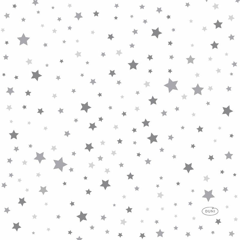 Foto van Duni kerst thema servetten - 20x st - 33 x 33 cm - wit met sterren - feestservetten