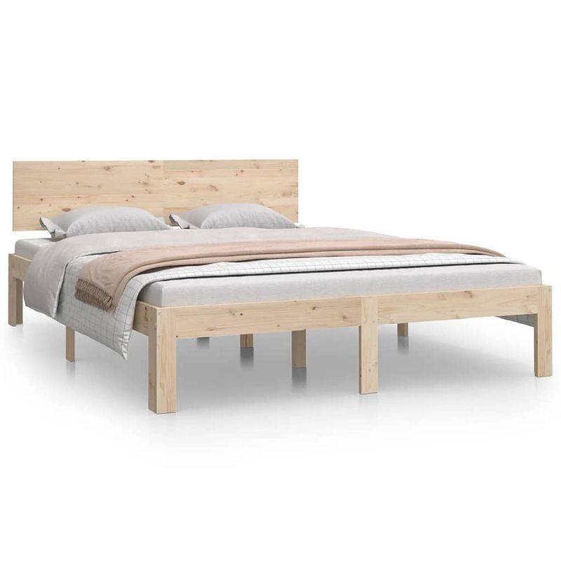 Foto van The living store bed grenenhouten massief - dubbel - 195.5 x 138.5 x 69.5 cm - multiplex lattenbodem