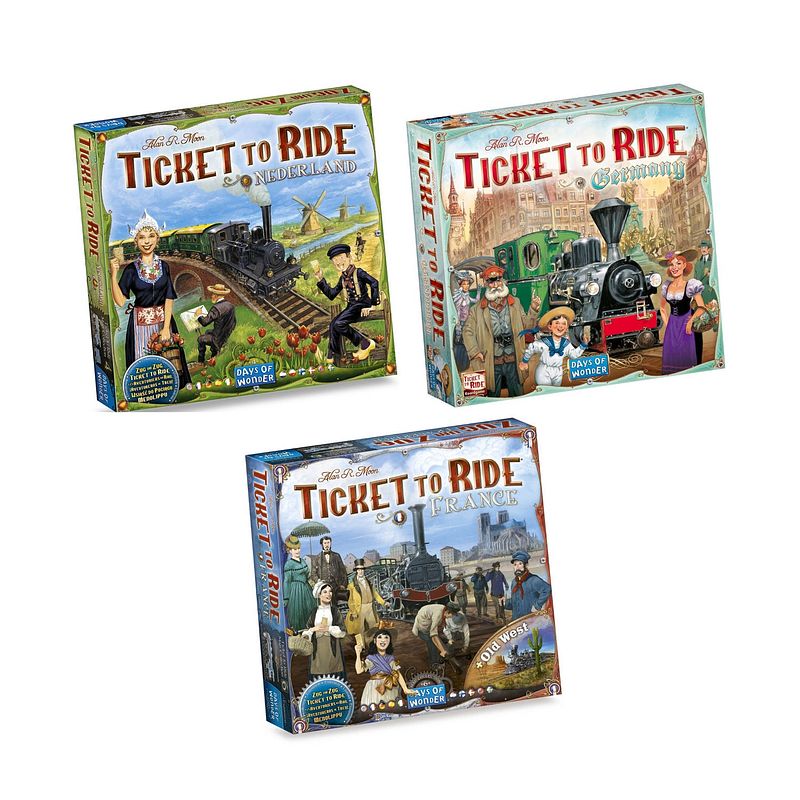 Foto van Ticket to ride - 3 stuks - uitbreidingen nederland & duitsland & frankrijk + old west