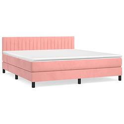 Foto van The living store boxspringbed - fluweel - roze - 203 x 160 x 78/88 cm - pocketvering matras - middelharde ondersteuning