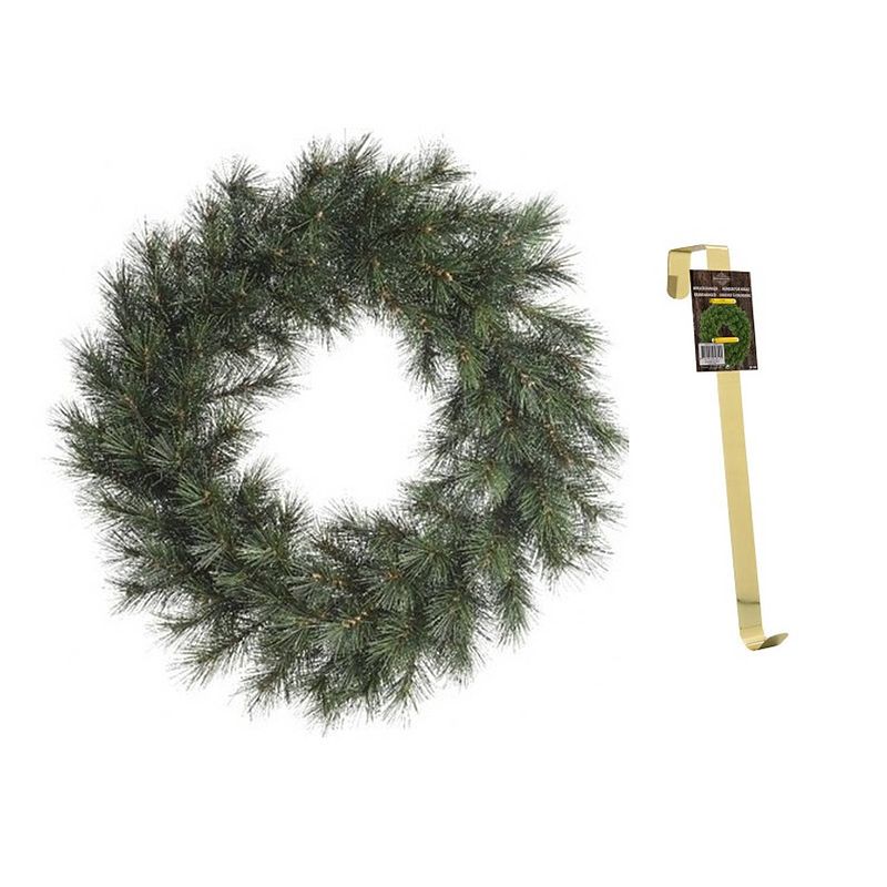 Foto van Groene kerstkrans 60 cm malmo met gouden hanger - kerstkransen