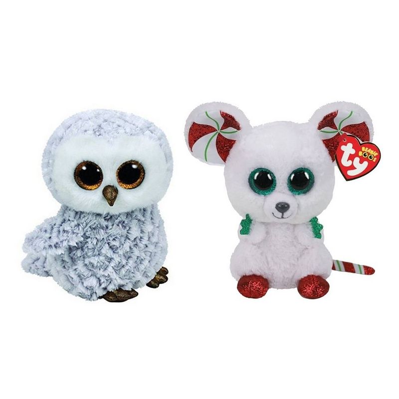 Foto van Ty - knuffel - beanie boo's - owlette owl & christmas mouse