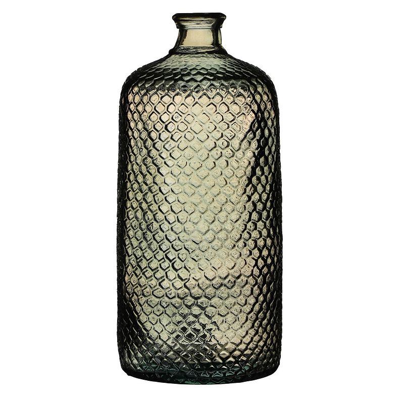 Foto van Natural living bloemenvaas scubs bottle - brons/bruin geschubt transparant - glas - d18 x h42 cm - vazen