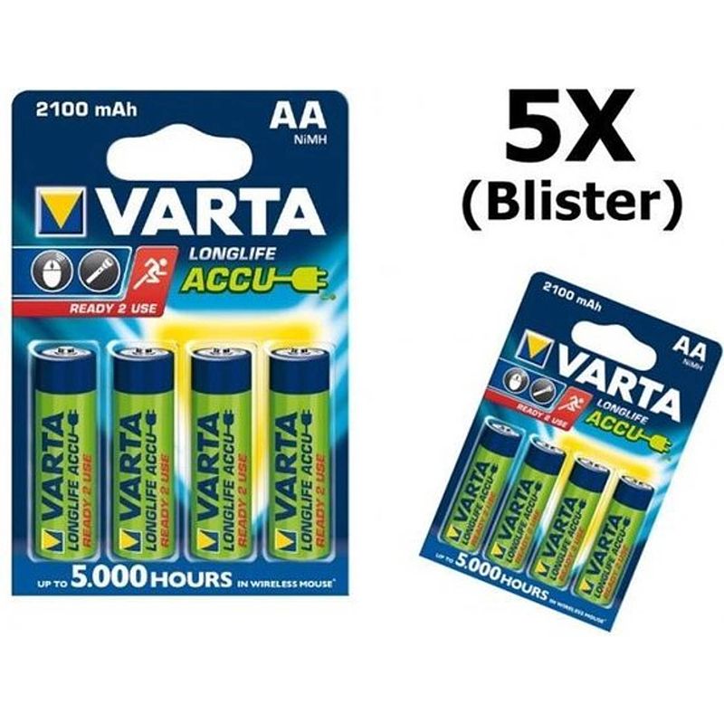 Foto van 20 stuks (5 blisters a 4 stk) - varta oplaadbare battery aa 2100mah 56706