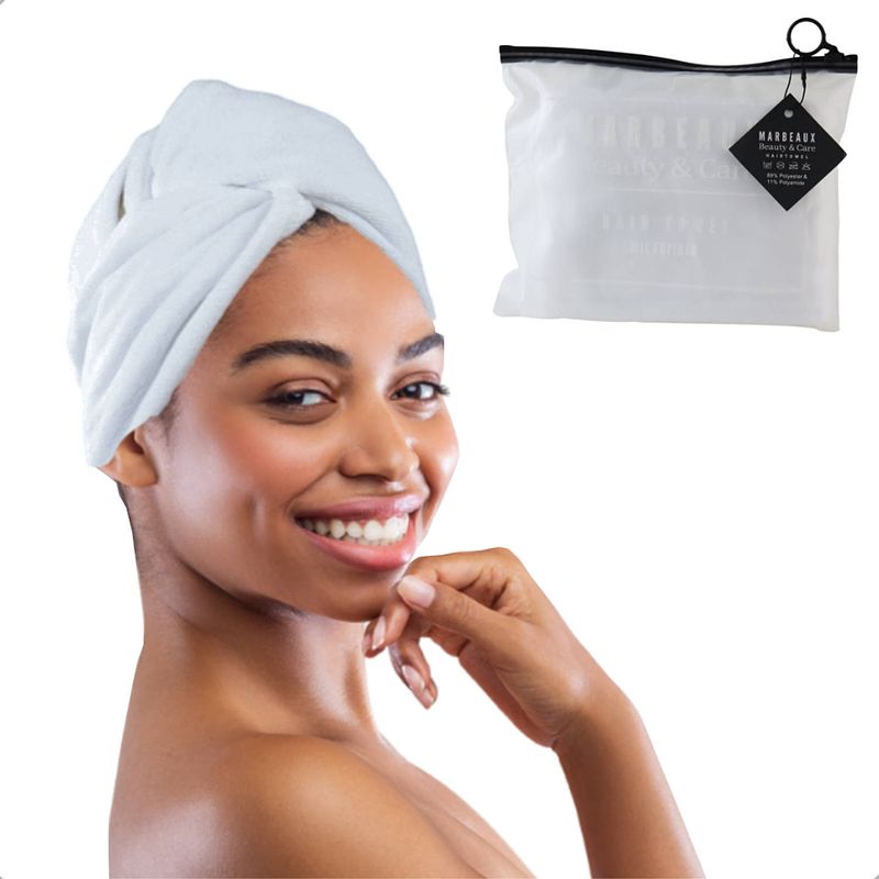 Foto van Marbeaux haarhanddoek - hair towel - hoofdhanddoek - microvezel - badstof - creme