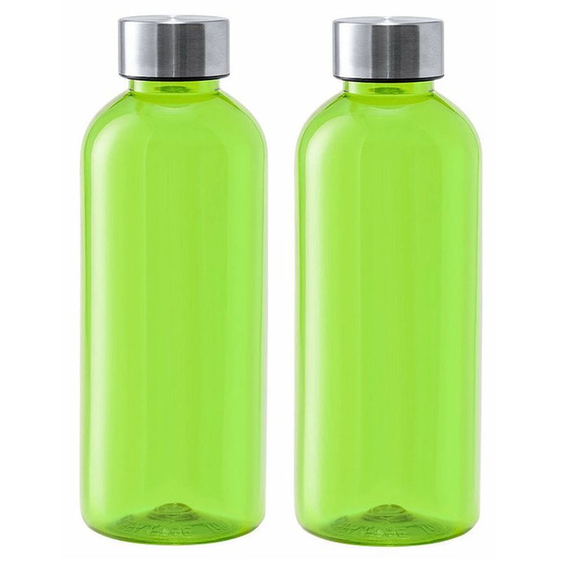 Foto van Kunststof waterfles/drinkfles/sportfles - 2x - groen transparant - met rvs dop - 600 ml - drinkflessen