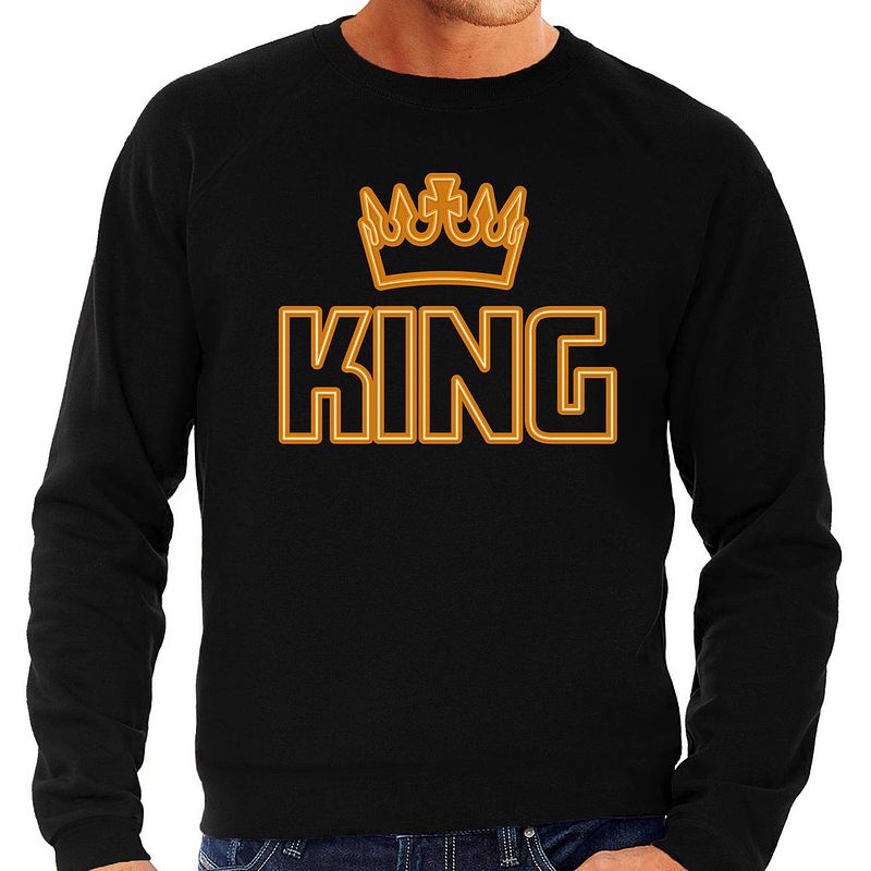 Foto van Koningsdag sweater - king kroontje - heren - zwart m - feesttruien