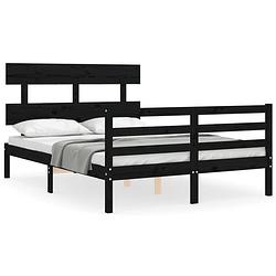 Foto van The living store massief grenenhouten bedframe - zwart - 195.5 x 140.5 x 81 cm - multiplex lattenbodem