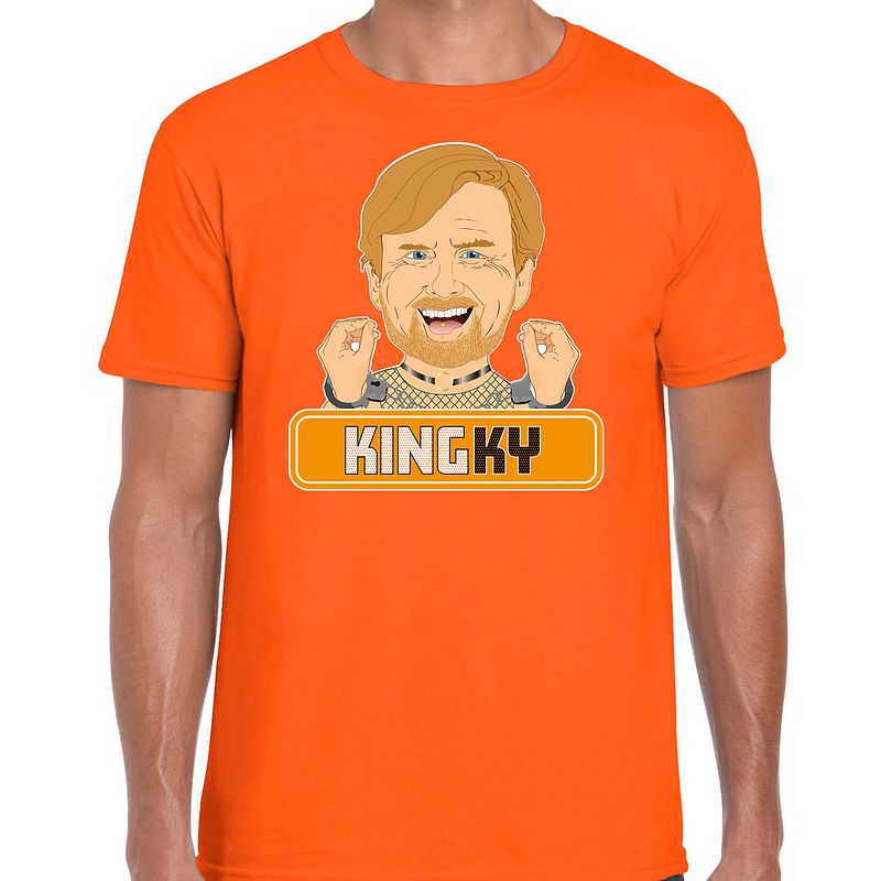 Foto van Oranje koningsdag t-shirt - kingky - voor heren m - feestshirts