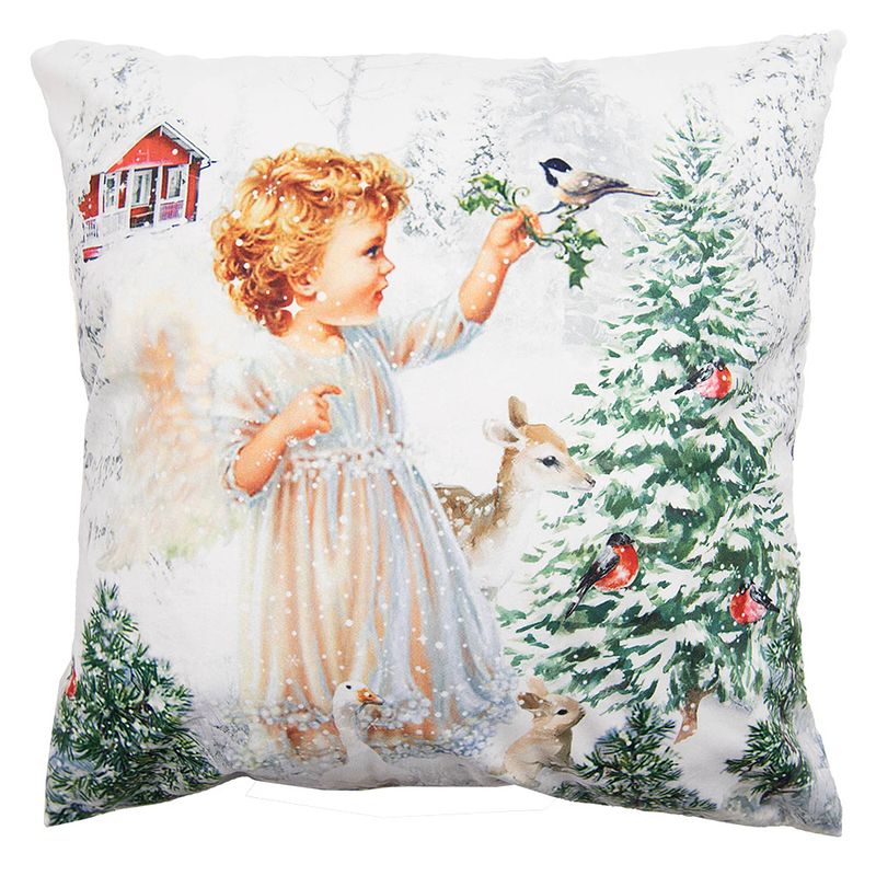 Foto van Haes deco - kerst kussenhoes 45x45 cm - wit - collectie: romantic christmas - sierkussen, kussenhoes