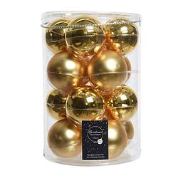 Foto van Kerstballen glas glans-mat 80mm licht goud groot