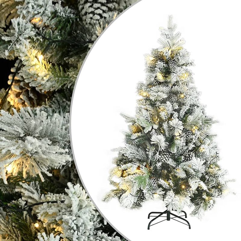 Foto van Vidaxl kerstboom met led's, dennenappels en sneeuw 150 cm pvc en pe