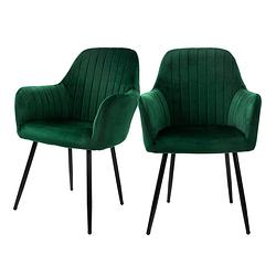 Foto van Eetkamerstoelen met rugleuning & armleuning set van 2 groen met fluwelen bekleding en metalen poten ml-design