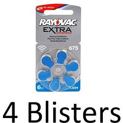 Foto van 24 stuks (4 blister a 6st) rayovac 675 extra advanced gehoorapparaat batterijen - blauw