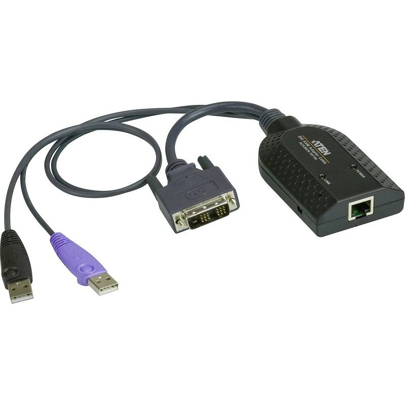 Foto van Aten kvm adapter [2x usb-a 2.0 stekker, dvi-d-stekker - 1x rj45-bus] 0.20 m zwart