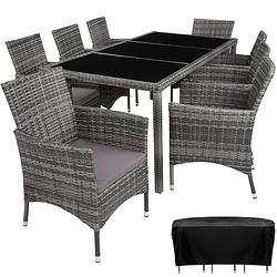 Foto van Tectake - wicker zitgroep 8 stoelen en tafel - inclusief beschermhoes- grijs - 404328