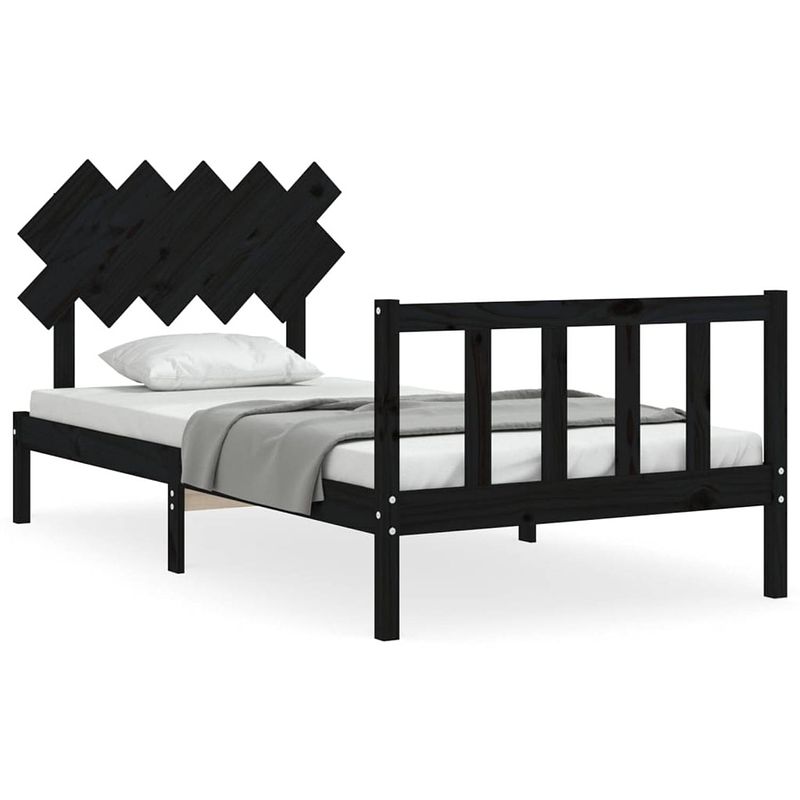 Foto van The living store bedframe massief grenenhout - zwart - 205.5 x 105.5 x 81 cm - multiplex lattenbodem - functioneel