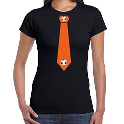 Foto van Zwart fan shirt / kleding holland oranje voetbal stropdas ek/ wk voor dames s - feestshirts