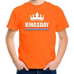 Foto van Oranje kingsday met een kroon shirt kinderen - oranje koningsdag kleding s (122-128)