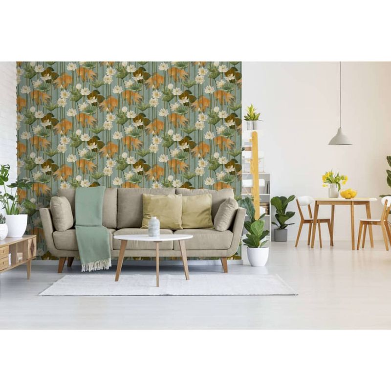 Foto van Dutch wallcoverings behang fish/flower groen