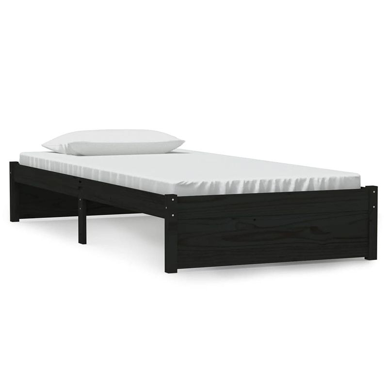 Foto van The living store houten bedframe - eenpersoonsbed - 90 x 200 cm - massief grenenhout - zwart