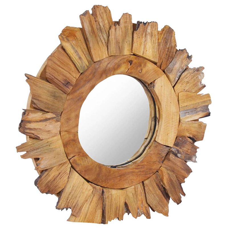 Foto van The living store teakhouten spiegel - bloembladvormig frame - 40 cm diameter