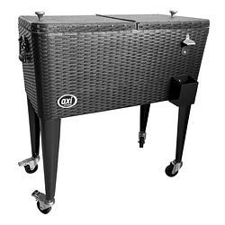 Foto van Axi retro cooler wicker-look bruin outdoor koeler op wielen met 76l inhoud