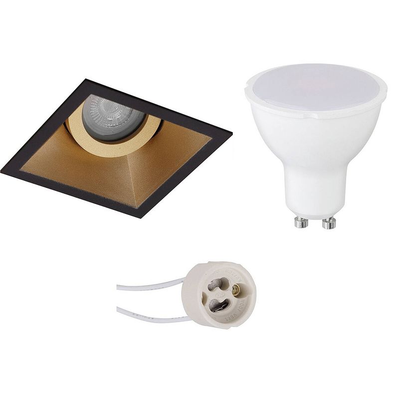 Foto van Led spot set - pragmi zano pro - gu10 fitting - inbouw vierkant - mat zwart/goud - 4w - natuurlijk wit 4200k -