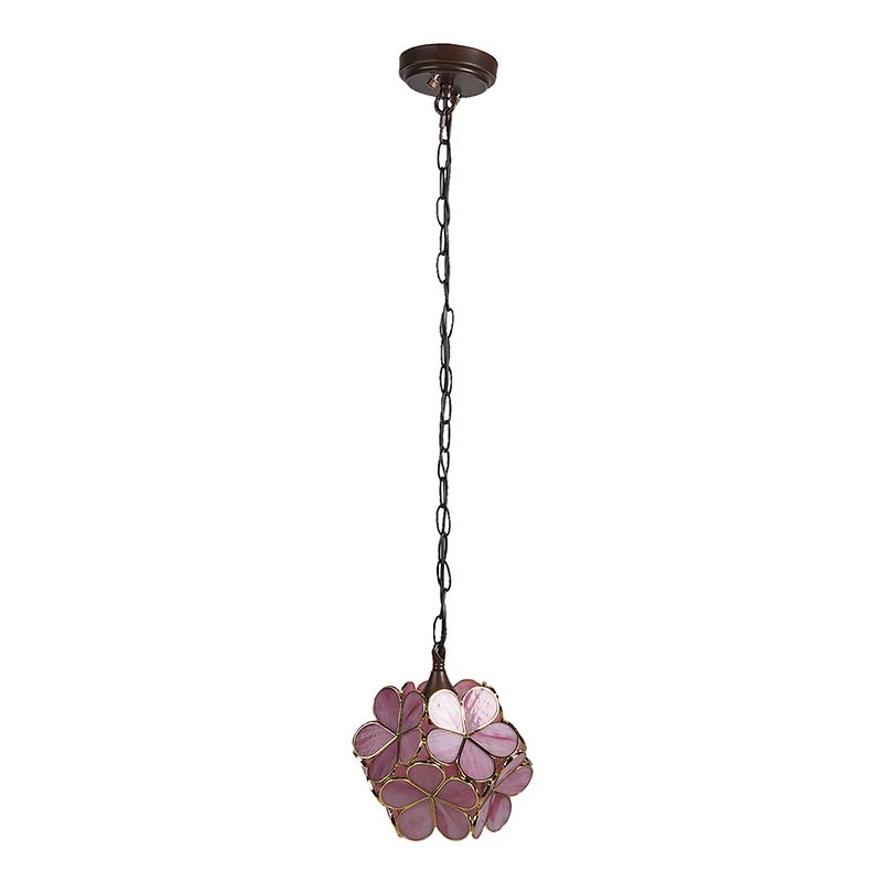 Foto van Haes deco - hanglamp tiffany roze, geel 21x21x17/90 cm e14/max 1x40w