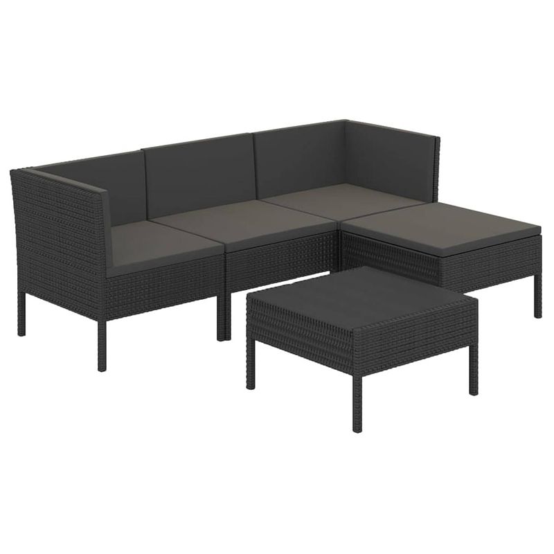 Foto van Vidaxl 5-delige loungeset met kussens poly rattan zwart