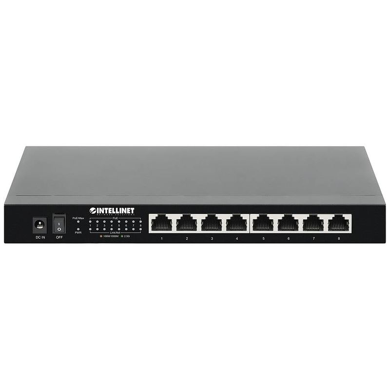 Foto van Intellinet 8-port 2,5g ethernet poe+ switch 8xpse poe+ ports 100 w poe-leistungsbudget netwerk switch ieee 802.3af (15.4 w), ieee 802.3at (30 w)