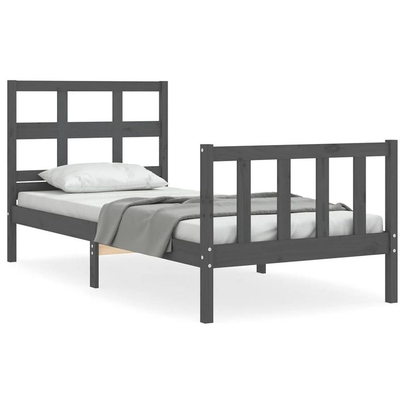 Foto van Vidaxl bedframe met hoofdbord massief hout grijs 3ft single