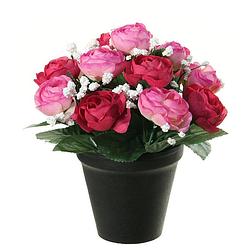 Foto van Louis maes kunstbloemen plant in pot - roze/wit tinten - 20 cm - bloemenstuk ornament - kunstbloemen