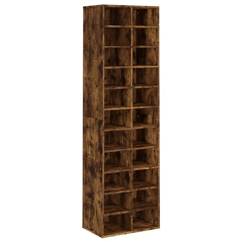 Foto van The living store schoenenrek gerookt eiken - 54x34x183 cm - met 22 schappen - bewerkt hout