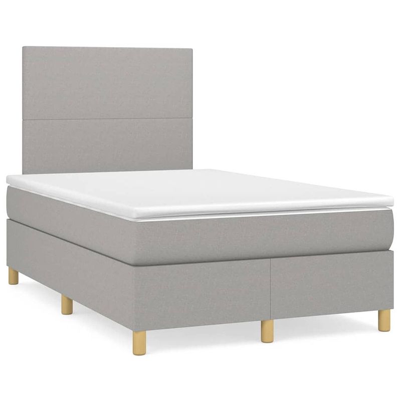 Foto van The living store boxspringbed - - bed - 203 x 120 x 118/128 cm - lichtgrijs - stof (100% polyester)