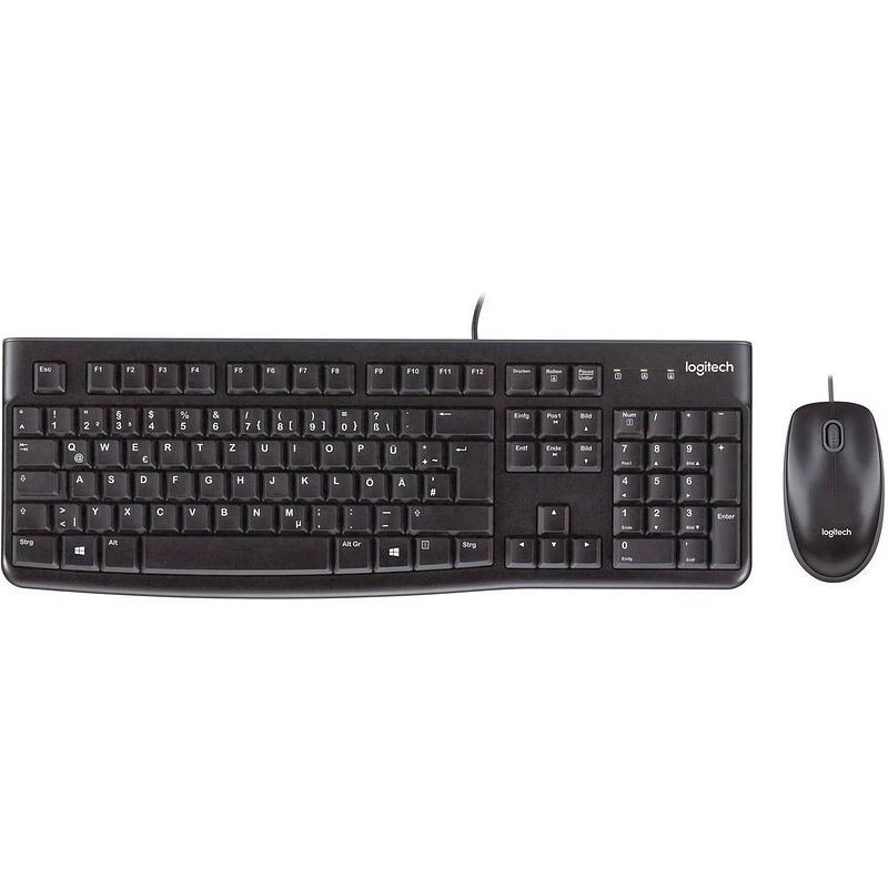 Foto van Logitech mk120 set met toetsenbord en muis usb spatwaterdicht qwerty, us internationaal zwart