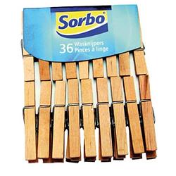Foto van Sorbo wasknijpers hout - 36 stuks - knijpers / wasspelden