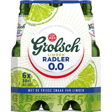 Foto van Grolsch 0.0% abv radler limoen flessen 6 x 300ml bij jumbo