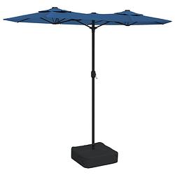 Foto van The living store dubbele parasol - elegante - polyester - azuurblauw en donkergrijs - 316x145x240cm - zwengelmechanisme