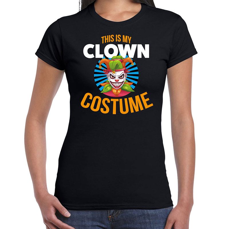 Foto van Clown costume halloween verkleed t-shirt zwart voor dames l - feestshirts