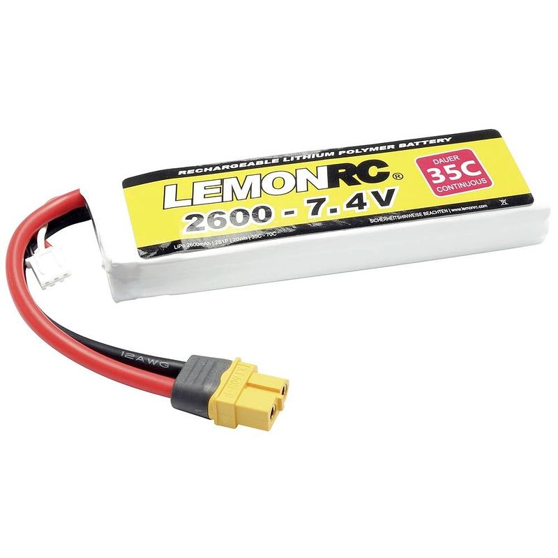 Foto van Lemonrc lipo accupack 7.4 v 2600 mah aantal cellen: 2 35 c softcase xt60