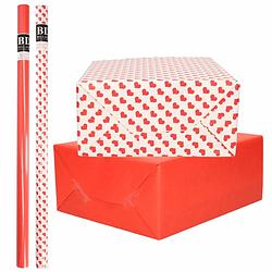 Foto van 6x rollen kraft inpakpapier pakket rood/wit met hartjes - liefde/valentijn 200 x 70 cm - cadeaupapier