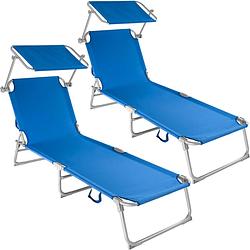Foto van Tectake - 2 ligbedden met zonnedak ligstoelen blauw 400689
